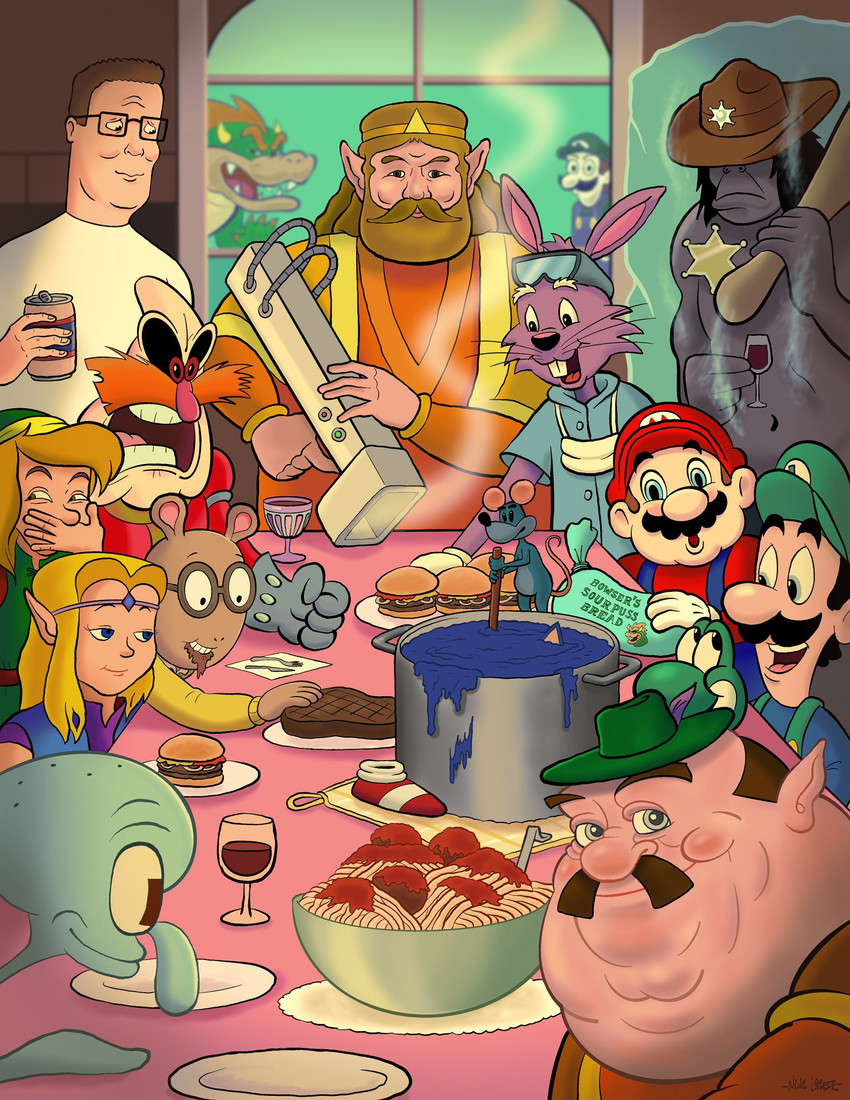 dr. rabbit, squidward tentacles, sonic the hedgehog, yoshi, king harkinian, and etc (adventures of sonic the hedgehog and etc) created by nick lauer and norman rockwell