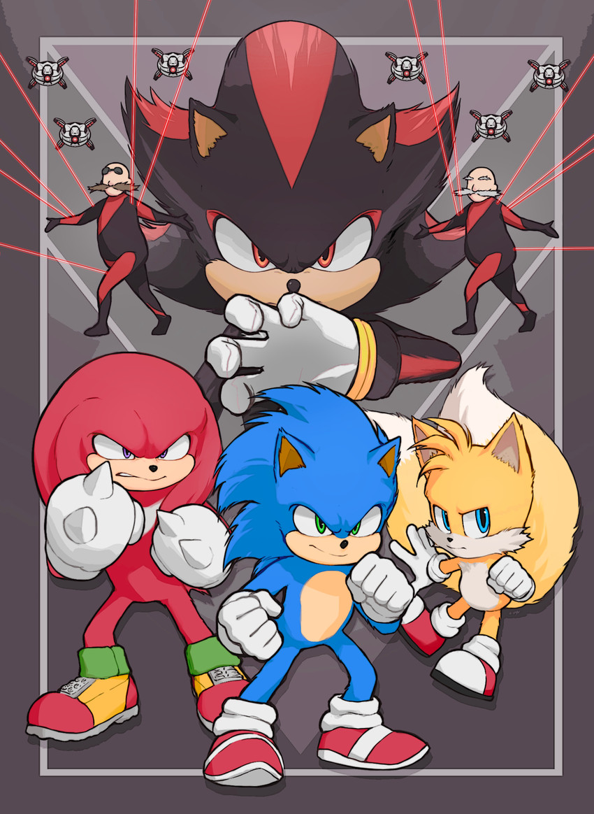 dr. eggman, knuckles the echidna, miles prower, shadow the hedgehog, and sonic the hedgehog (sonic the hedgehog (series) and etc) created by negri2018 (artist)