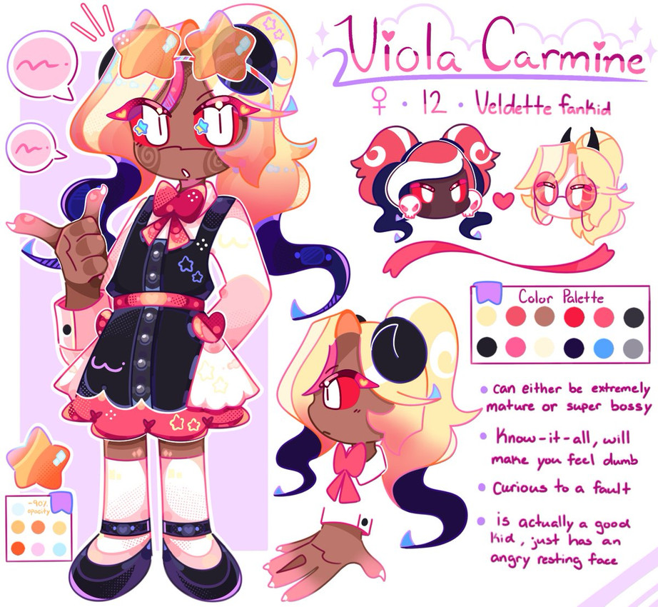 fan character, odette, velvette, and viola carmine (hazbin hotel and etc) created by punipuniii